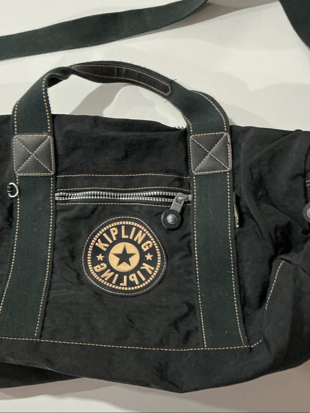 Kipling Black Canvas Duffel with Tan Logo